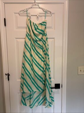 Collective concepts strapless 
Cream and Teal Diagonal Stripe High-Low Dress